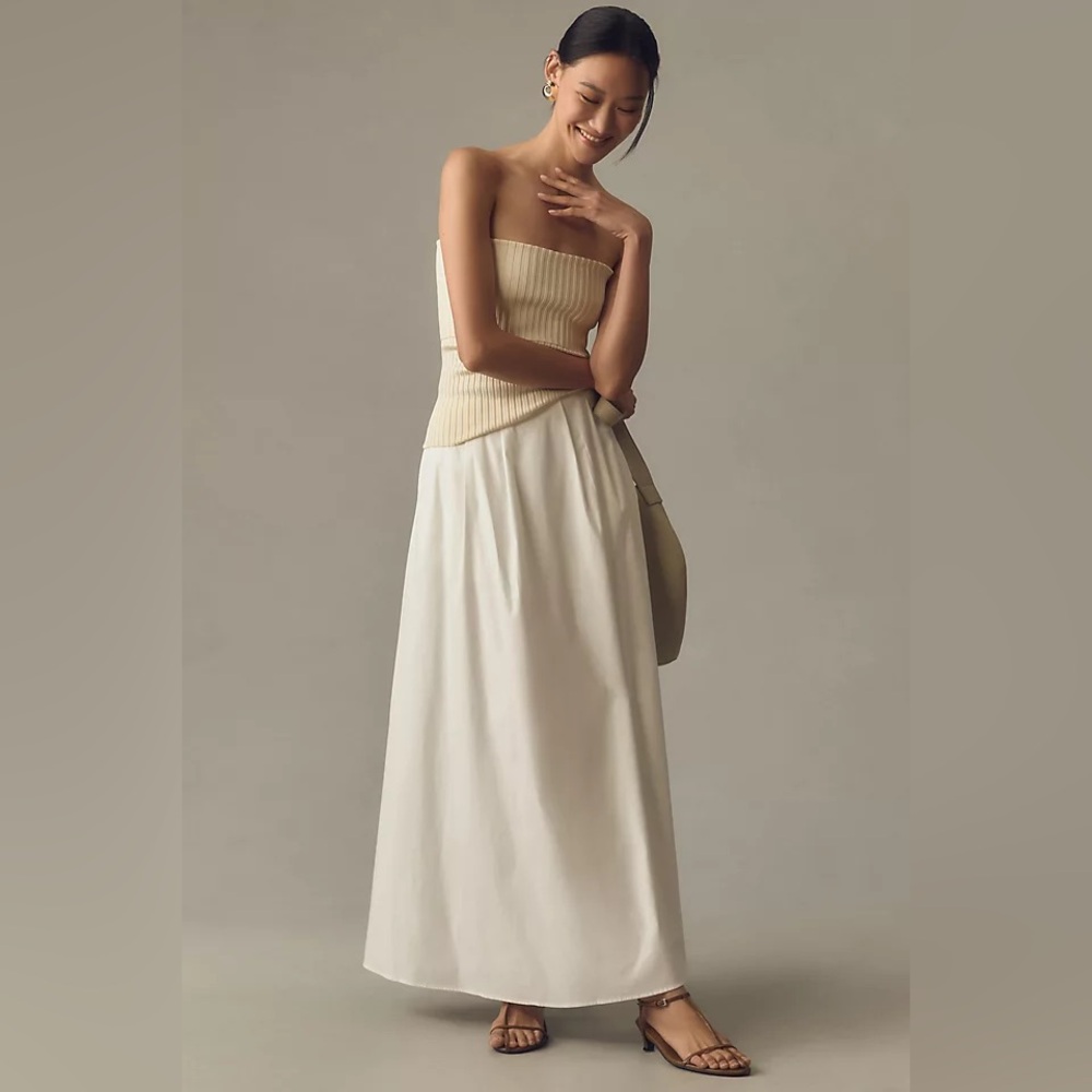 new Reformation Lucy cotton poplin maxi skirt in ivory - Picture 1 of 10